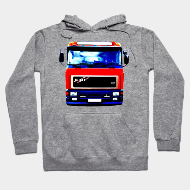 Classic 1990s ERF E Series lorry high contrast red Hoodie by soitwouldseem